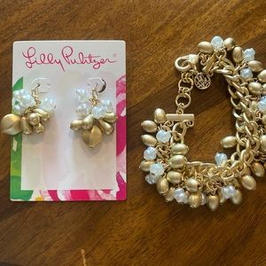 Brand new Lilly Pulitzer gold & pearl earrings and bracelet.